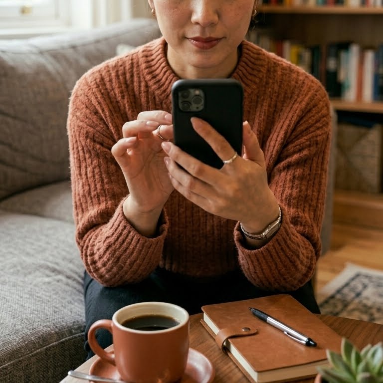 スマートフォンからホームページ制作の事前ヒアリングフォームに回答している様子